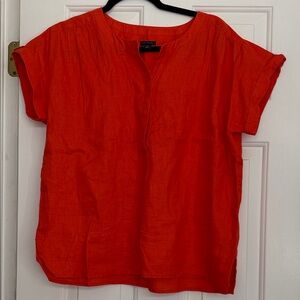 Ann Taylor Bright Red Short Sleeve Linen-Blend Blouse